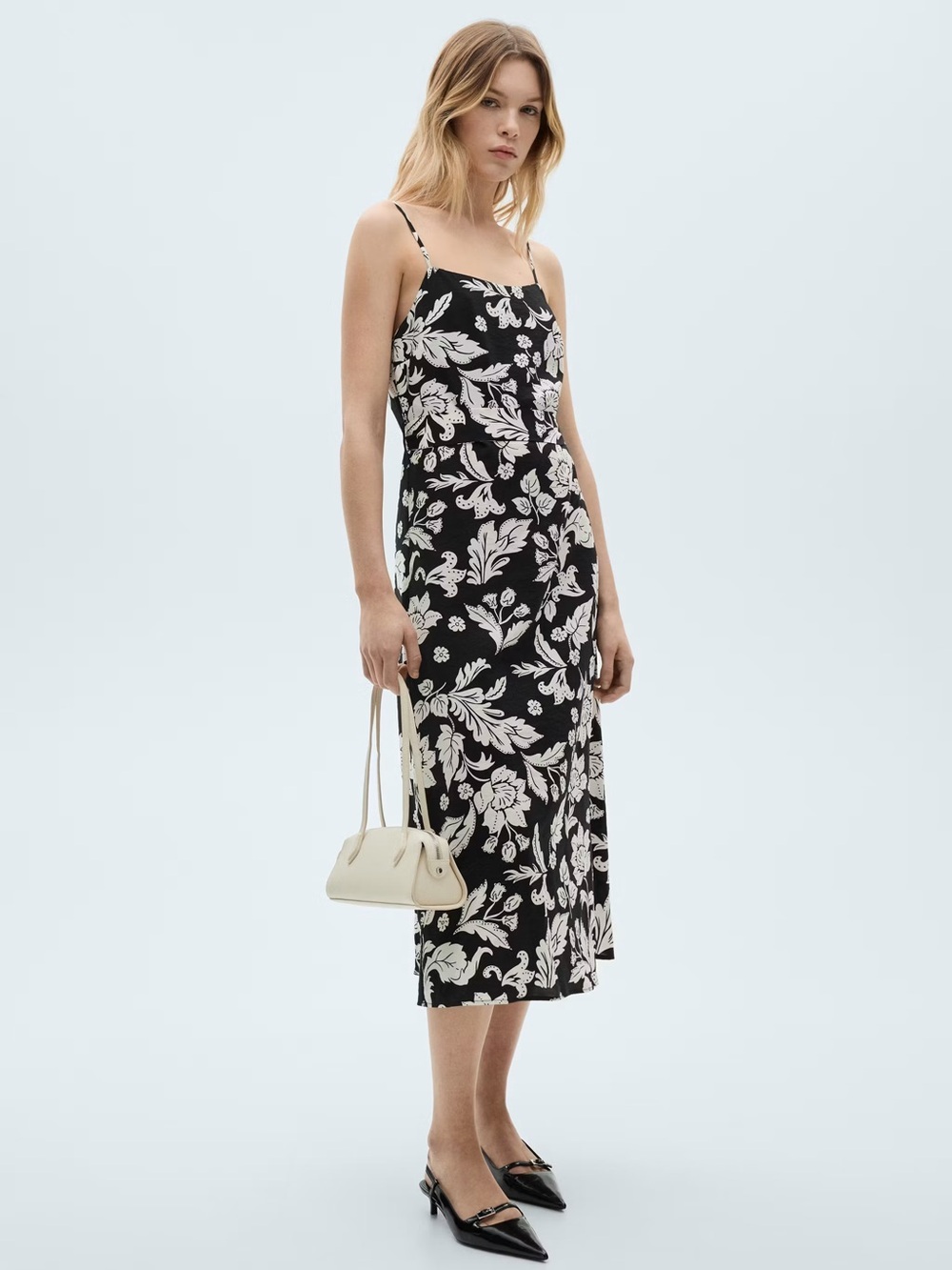 Mango Black Flower print strapless dress NWT